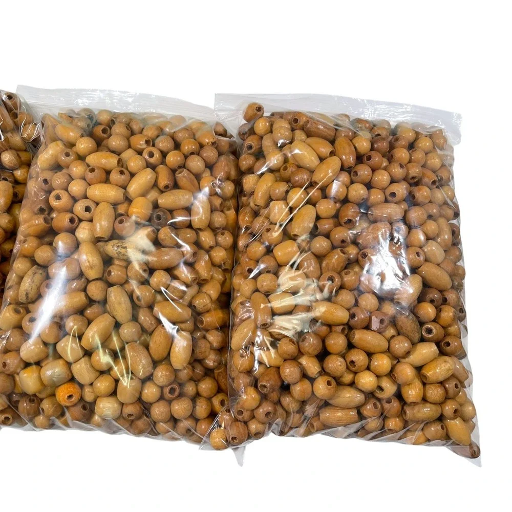 2lb 8oz Brown Wood Beads Bulk Lot Oval Round Polished Boho Crafting Mixed Shapes